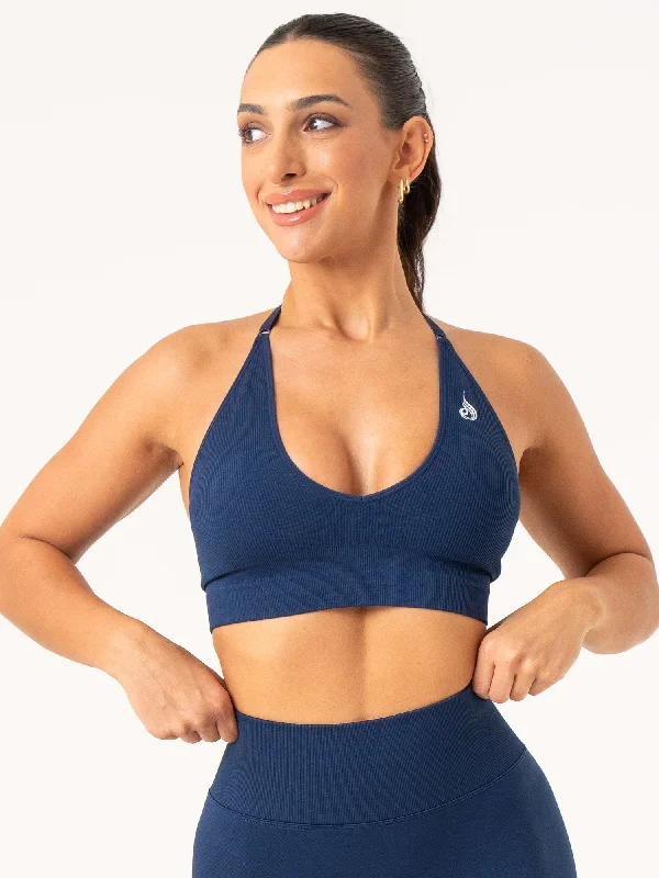 Lift Rib Seamless Halter Sports Bra - Navy Elegant Lace Bralette