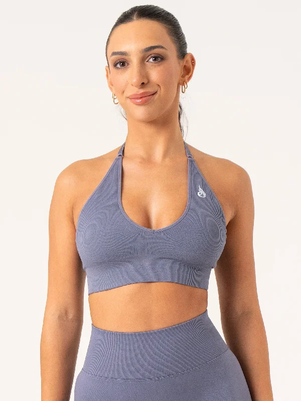 Lift Rib Seamless Halter Sports Bra - Slate Blue Cotton Comfort Bra