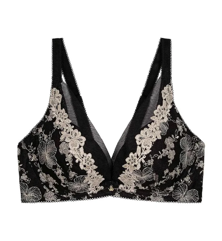 MALLOW EMBROIDERY NON-WIRED PUSH UP DEEP V BRA Comfortable Lace Bralette