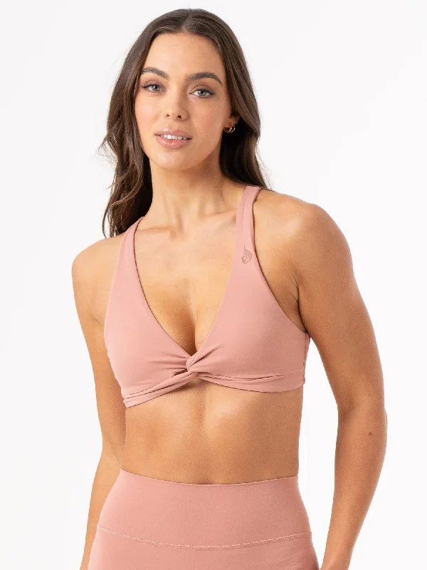 NKD Knot Sports Bra - Dusty Pink Stretchy Full Coverage