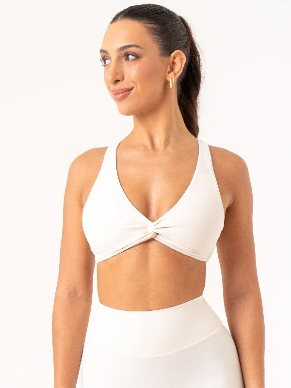 NKD Knot Sports Bra - Off White Stretchy Full Coverage