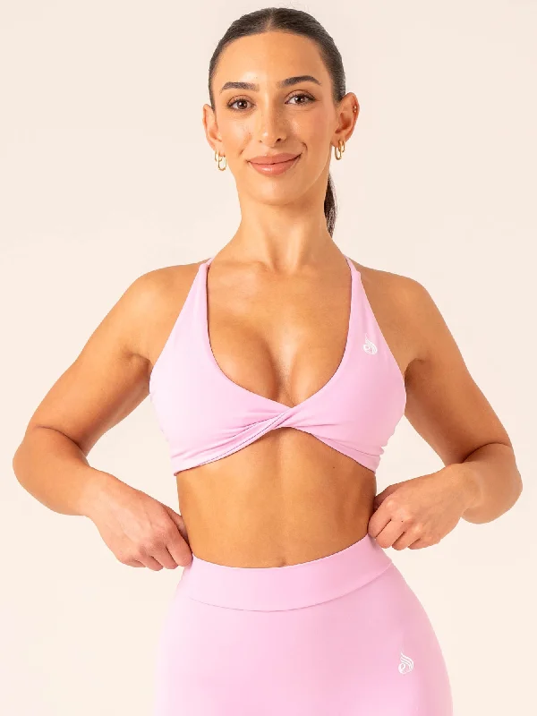 NKD Twist Sports Bra - Candy Pink Lace-Trimmed Bra