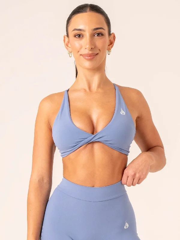 NKD Twist Sports Bra - Stonewash Blue Lightweight Cotton Bra