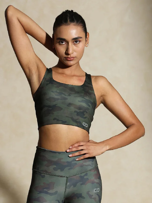 High Impact Action Bra With Clasp Army Camo Trendy Sports Bra