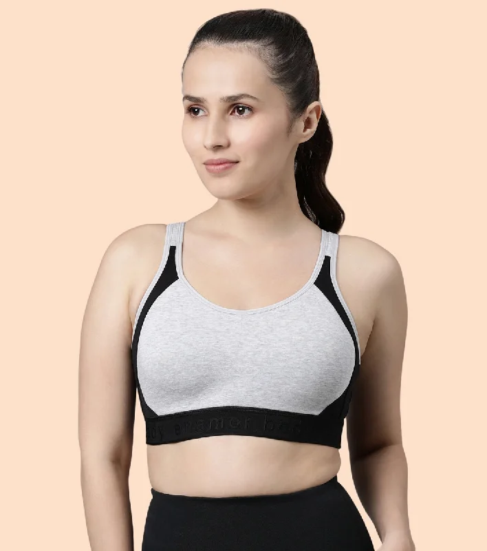 Enamor Agion SB28 Antimicrobial Side Shaper Active Sports Bra for Women - Non Padded, Wirefree and High Coverage - Grey Melange Casual Bralette Set