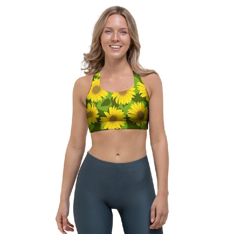 Sunflower Flower Print Sports Bra Soft Mesh Bra