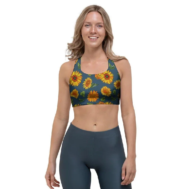 Sunflower Print Sports Bra Stylish Strapless Bra