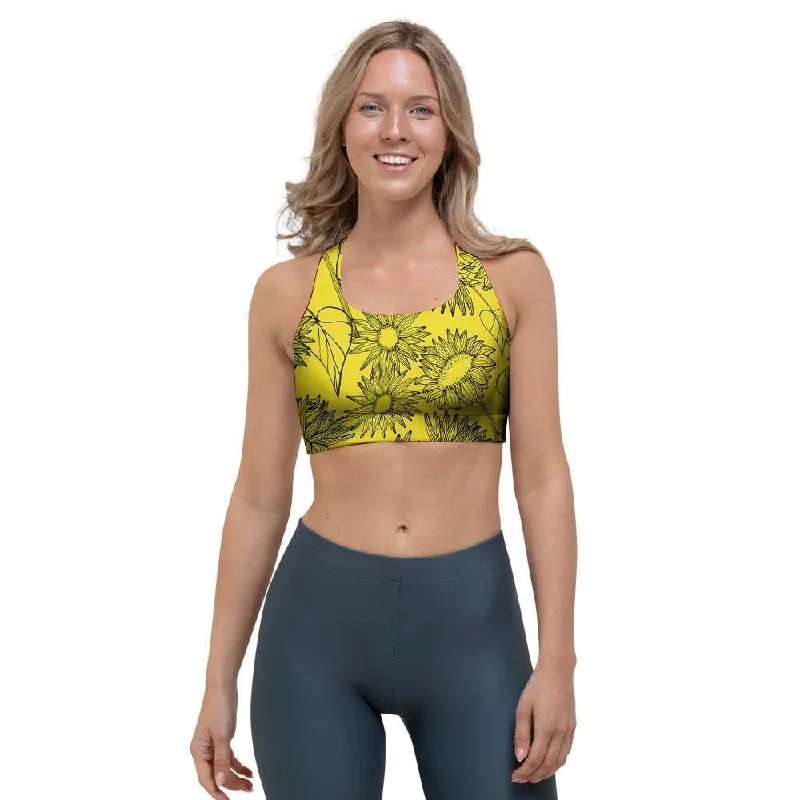 Sunflower Yellow Print Sports Bra Comfortable Lounge Bra