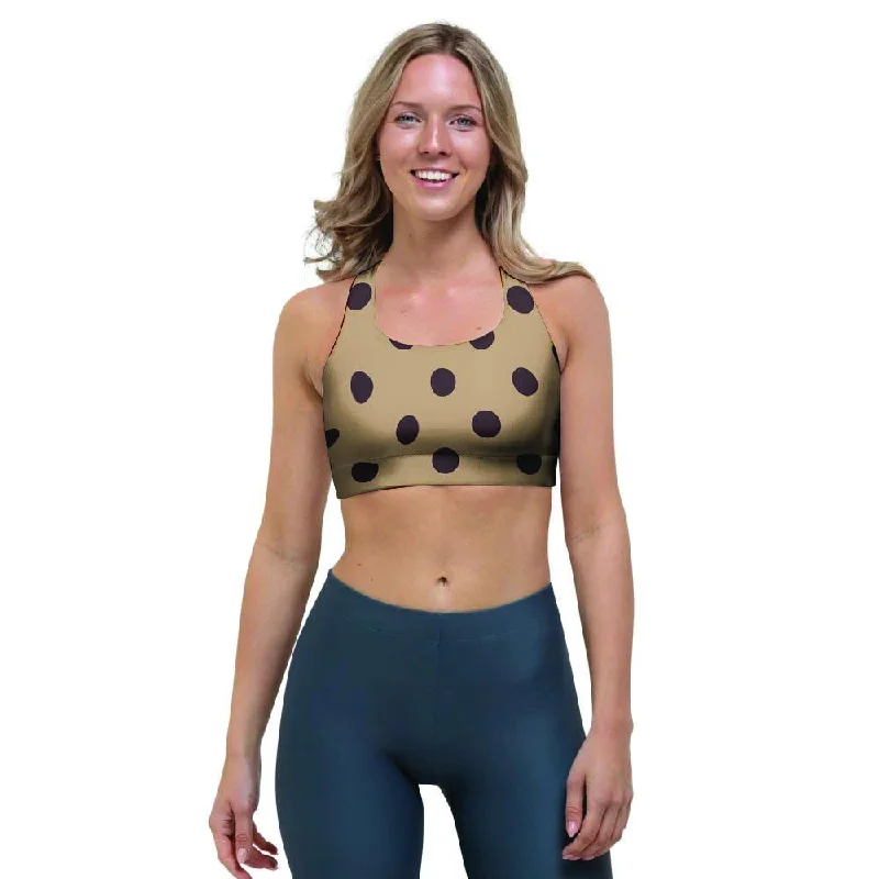 Tan And Black Tiny Polka Dot Sports Bra Soft Mesh Bralette