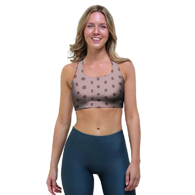 Tan Brown Polka Dot Sports Bra Contour Bra Style