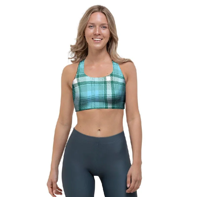 Tartan Aqua Blue Plaid Sports Bra Sexy Underwire Bra