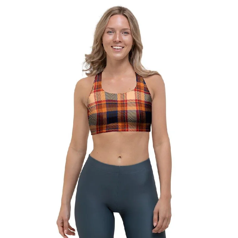 Tartan Brown Plaid Sports Bra Soft Lace Bralette