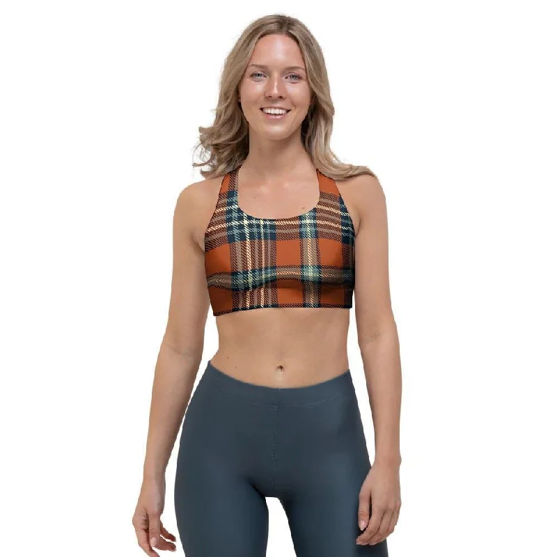 Tartan Orange Plaid Sports Bra Trendy Sports Bra