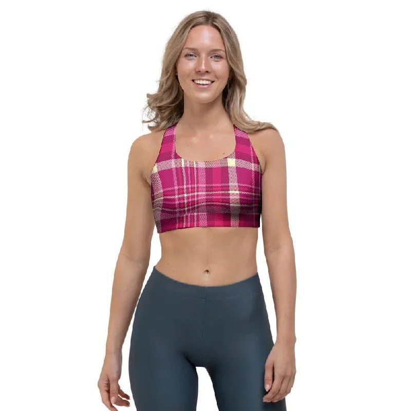 Tartan Pink Plaid Sports Bra Breathable Sports Bra