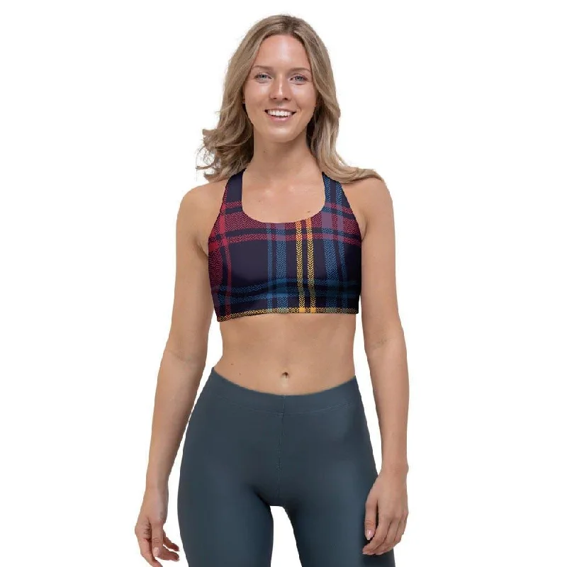 Tartan Print Sports Bra Adjustable Fit Bra