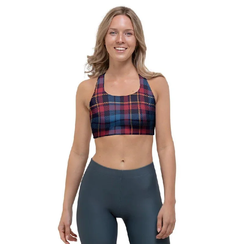 Tartan Red And Blue Plaid Sports Bra Breathable Sports Bra