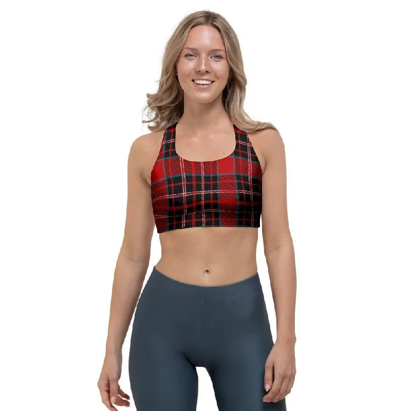 Tartan Red Plaid Sports Bra High Support Sports Bra