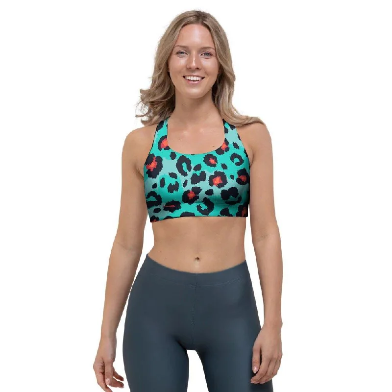 Teal Leopard Sports Bra Sexy Underwire Bra