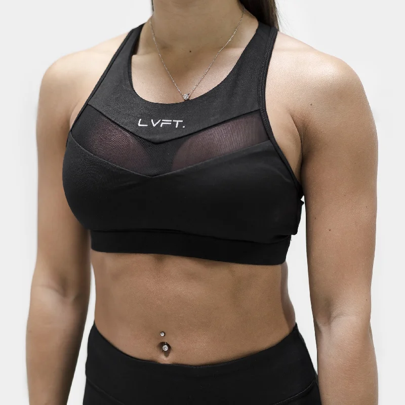 Elite Tech Sports Bra- Black/Silver Breathable Comfort Bra