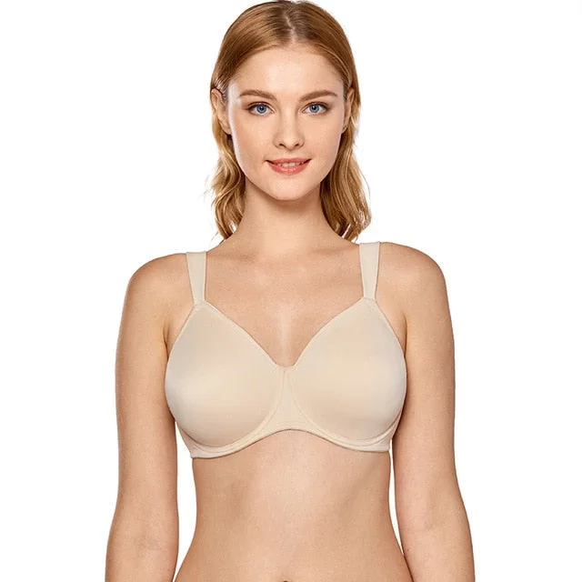 Tiana Smooth Unlined Underwire Minimizer Bra| C - F Cup | Beige - Black Breathable Wireless Bra