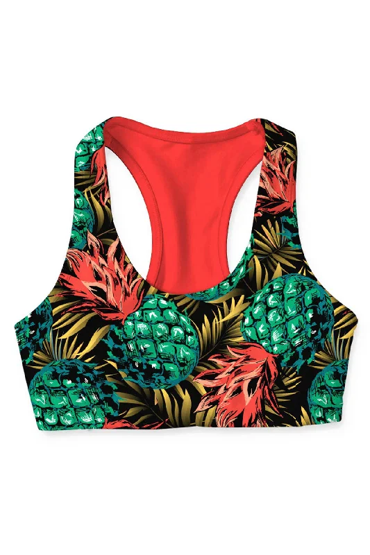 Tropicana Stella Neon Coral Pineapple Print Seamless Yoga Bra - Women Adjustable Comfort Bra Tropicana Stella Neon Coral Pineapple Print Seamless Yoga Bra - Women Adjustable Comfort Bra