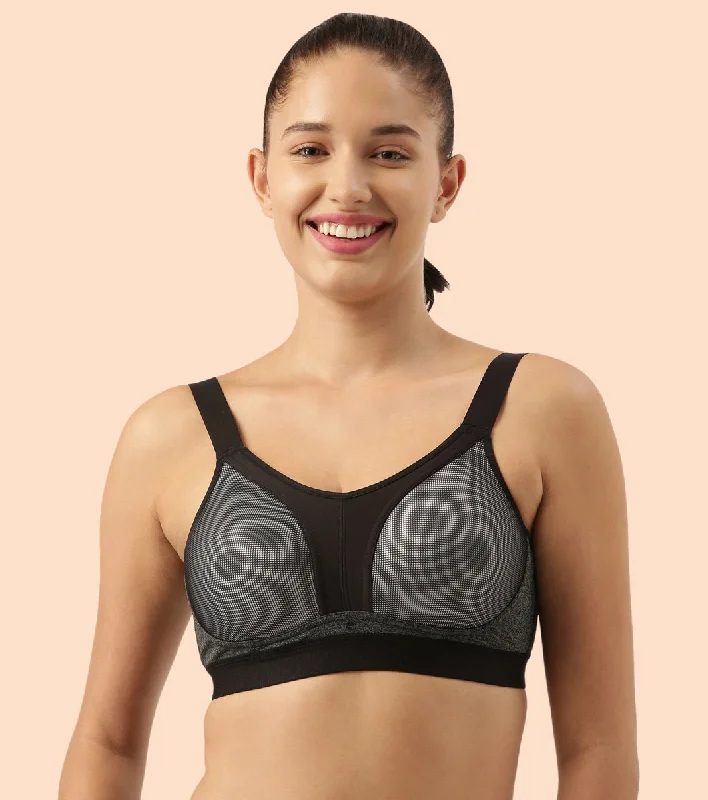 Enamor Agion SB25 Y-panel for Bounce Control High-Impact Sports Bra for Women- Full Coverage, Padded and Wirefree - Pearl Lace-Trimmed Bra