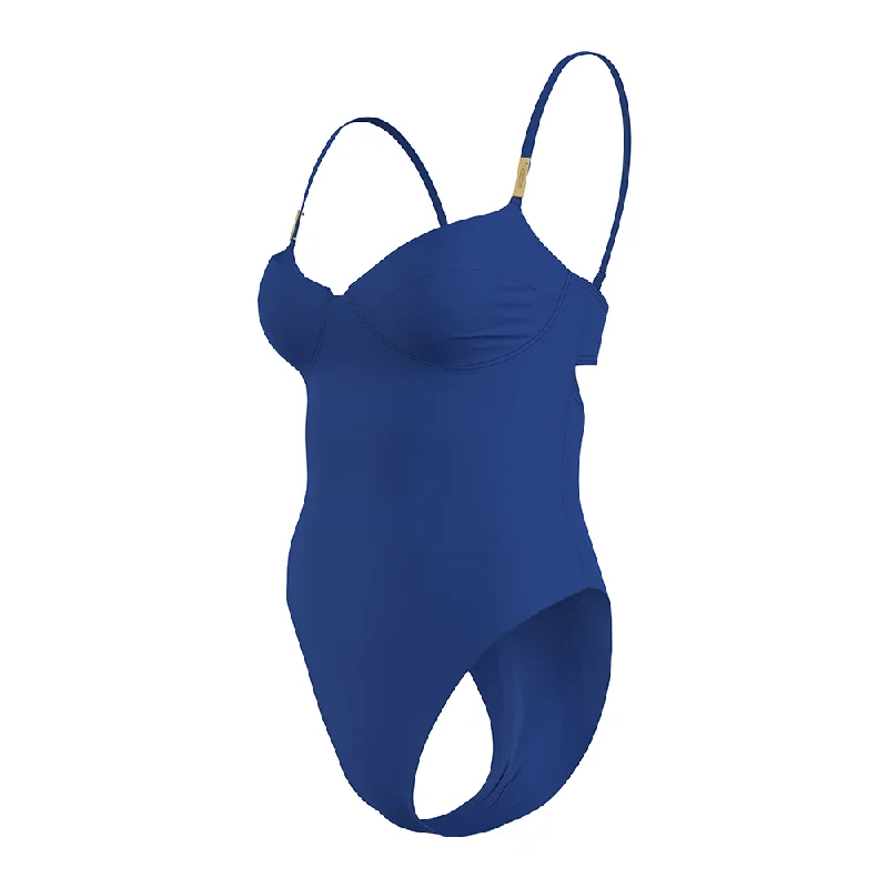 Calvin Klein Adjustable Blue Shoulder Straps Balconette Women's One-Piece Swimsuit Plunge Back Swimsuit