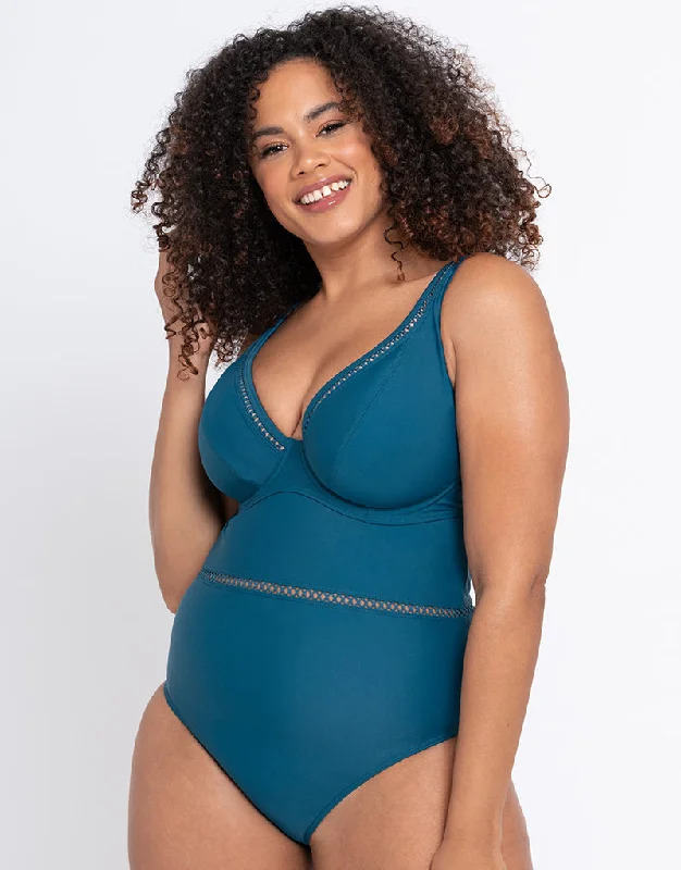 Curvy Kate First Class Multiway Plunge Swimsuit Deep Teal Strap Bikini Set