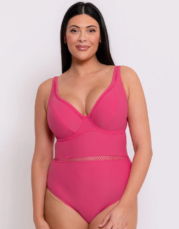 Curvy Kate First Class Multiway Plunge Swimsuit Pink Sleek Mesh Bikini