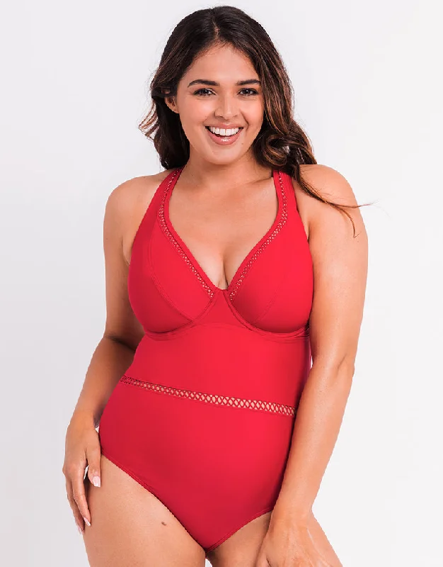 Curvy Kate First Class Multiway Plunge Swimsuit Red Plunge Back Swimsuit