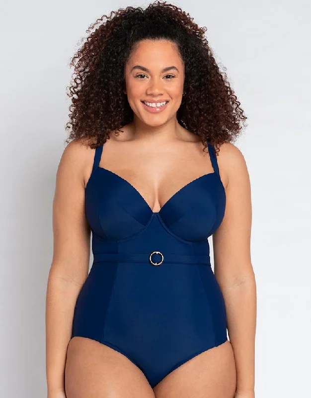 Curvy Kate Retro Sun Padded Plunge Swimsuit Navy Fun Pattern Swimsuit