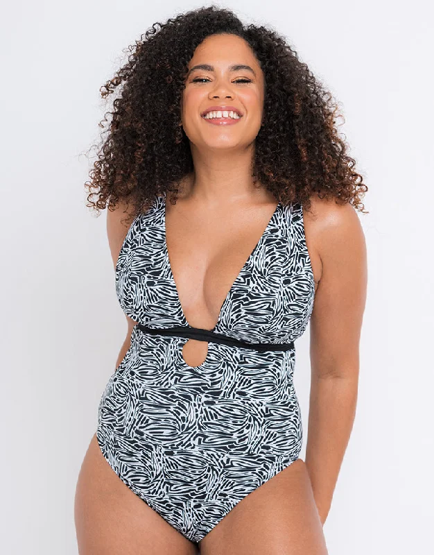 Curvy Kate Sundown Reversible Non-Wired Multiway Swimsuit Black Print Plus-Size Bikini Set