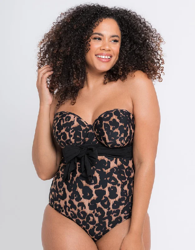 Curvy Kate Wrapsody Bandeau Strapless Multiway Swimsuit Leopard Print Tie-Back Swimwear