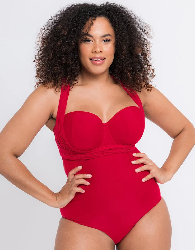 Curvy Kate Wrapsody Bandeau Strapless Multiway Swimsuit Red Sexy Two-Piece Set