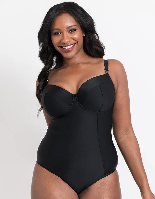 Flirtelle Verona Beach Balcony Swimsuit Black Ruched Swimwear Set