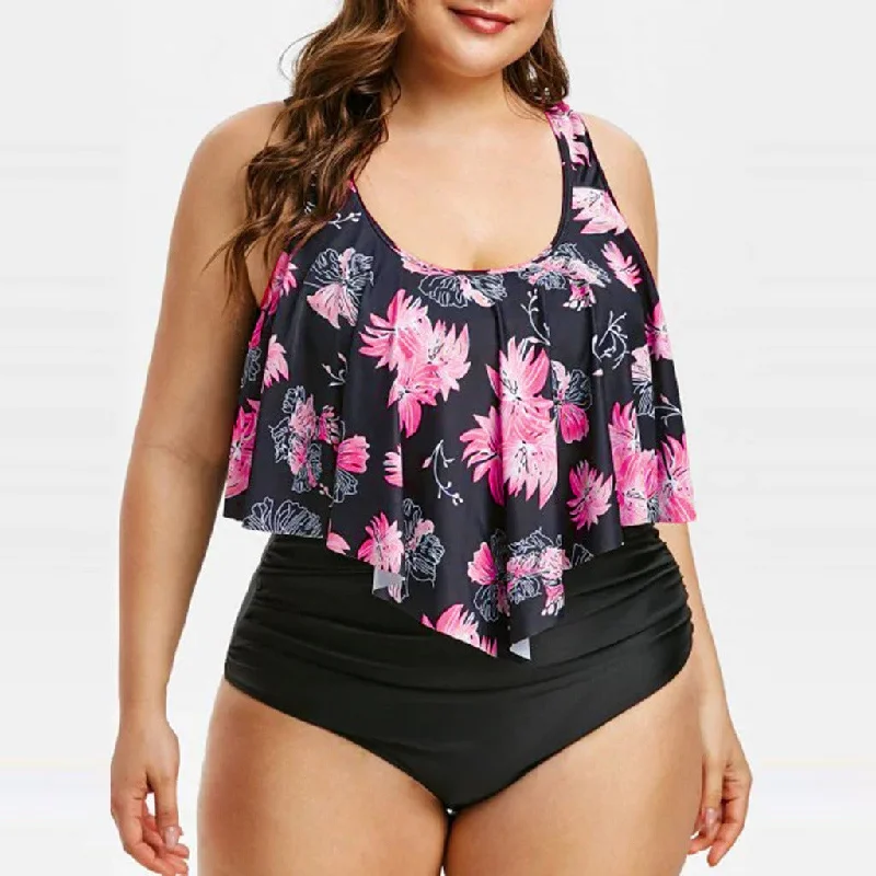 High waist lotus print swimsuit Trendy Swimsuit Bottoms