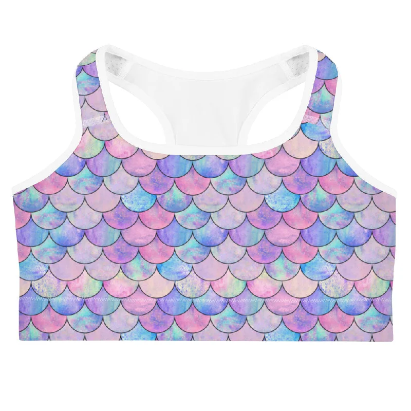 Juniors UPF 50 Mermaid Scales Swim Bra Sports Bra Classic Sporty Swimsuit