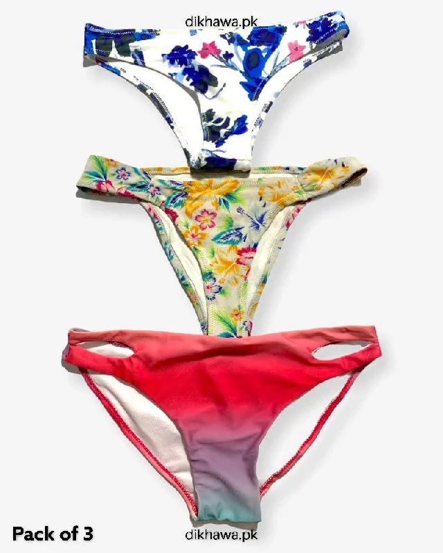 Pack of 3 Imported Stocklot Branded Jersey Panty Bikini Style Sexy Thong Panty Swimwear Panty Floral Swimwear Set