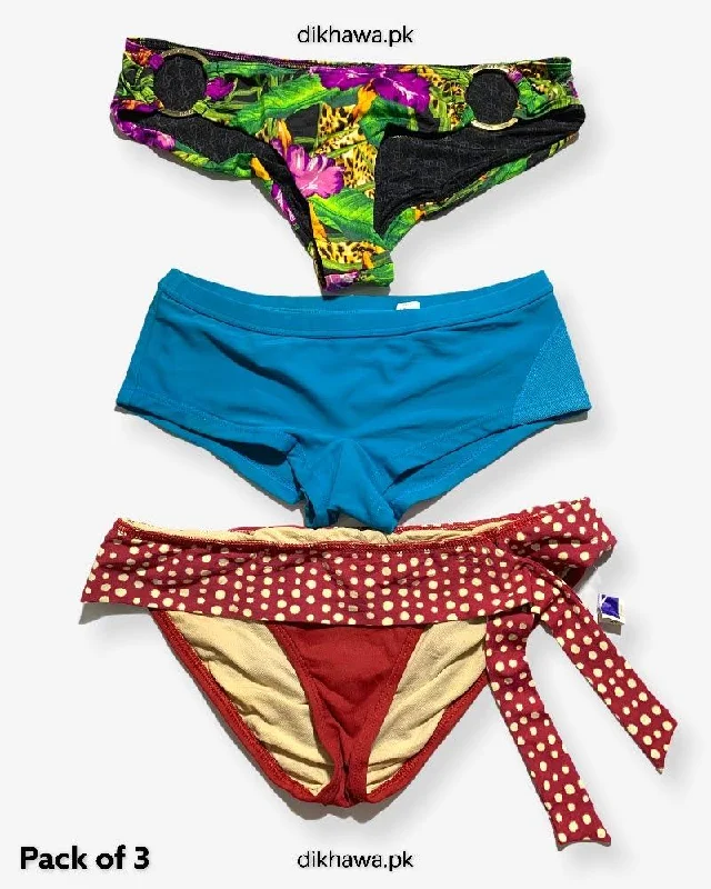 Pack of 3 Imported Stocklot Branded Jersey Panty Bikini Style Sexy Thong Panty Swimwear Panty Tropical Print Bikini