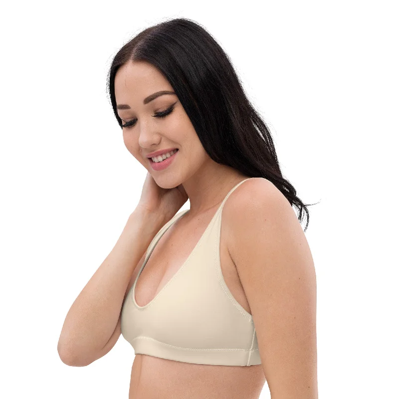 Skin Tone Recycled Fabric Bralette Swim Bikini Top - Latte Cream Adjustable Swim Top