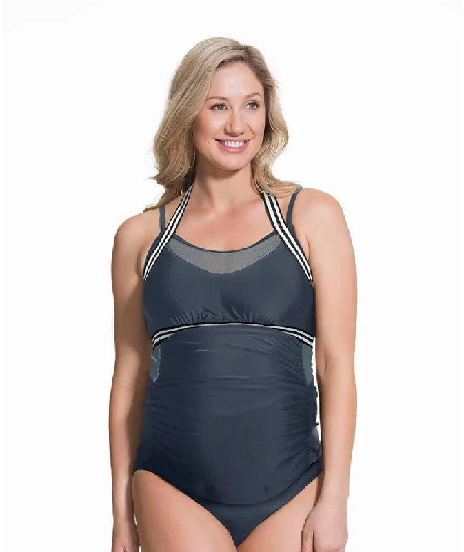 Rosewater Chinotto Maternity Tankini Swimwear Set -  Grey Swim Skirt Set