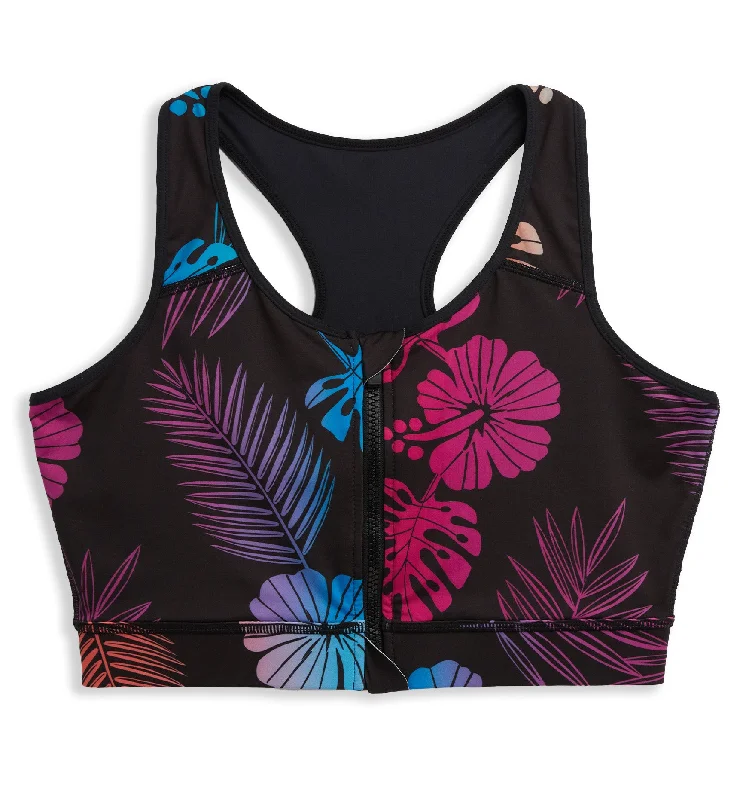 Swim Racerback Zip Compression Top - Tropadelic Mesh Detail Bikini