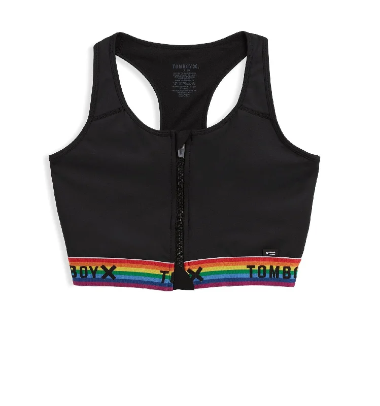 Swim Racerback Zip Compression Top - Black Rainbow High-Waisted Swimwear