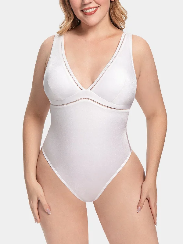 Women One Piece Swimsuits Plunge Bathing Suit Plus Size Swimwear White/Black Beach Ready Swimsuit