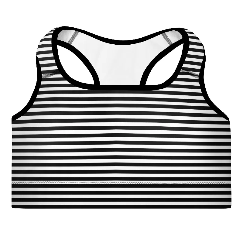 Women's Black & White Padded Sports Bra Swim Top Beach Ready Swimsuit