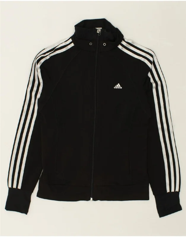 ADIDAS Womens Clima 365 Tracksuit Top Jacket UK 8 Small Black Polyester A-Line Jacket Boat Neck Shawl Collar