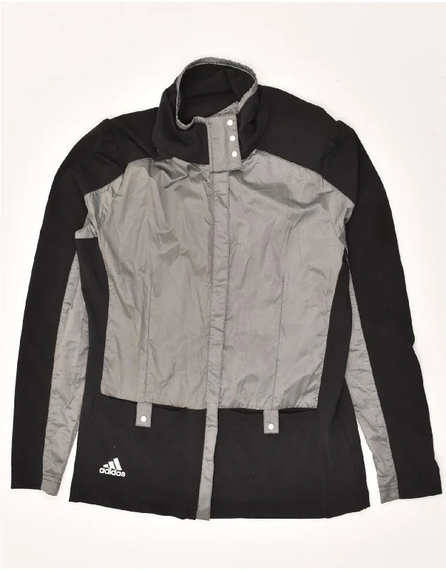 ADIDAS Womens Clima Proof Graphic Tracksuit Top Jacket UK 14 Medium Grey Collared Jacket Crew Neck Jacket Turtle Neck Jacket