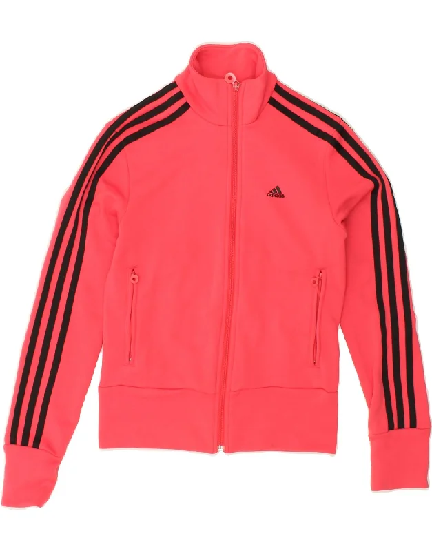 ADIDAS Womens Crop Tracksuit Top Jacket UK 6 XS Pink Polyester Appliqued Jacket Beaded Jacket Sequined Jacket