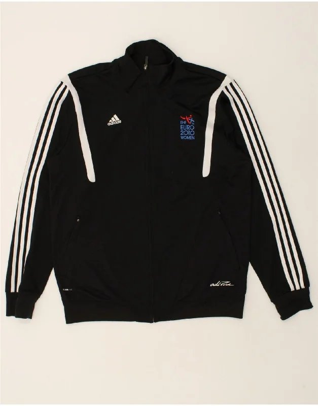 ADIDAS Womens Euro 2010 Graphic Tracksuit Top Jacket UK 16 Large Black Mesh Jacket Canvas Jacket Denim Jacket