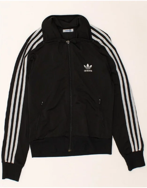 ADIDAS Womens Graphic Tracksuit Top Jacket EU 38 Small Black Polyester Knit Jacket Woven Jacket Fleece Jacket